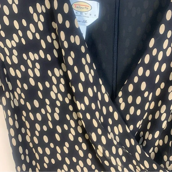 Talbot Petites Vintage 100% Pure Silk V Neck Wrap Polka Dot Midi Dress - Picture 8 of 12